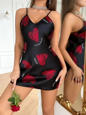 Valentine’s Day Red Lip Satin Slip Nightdress: Flirty & Luxurious