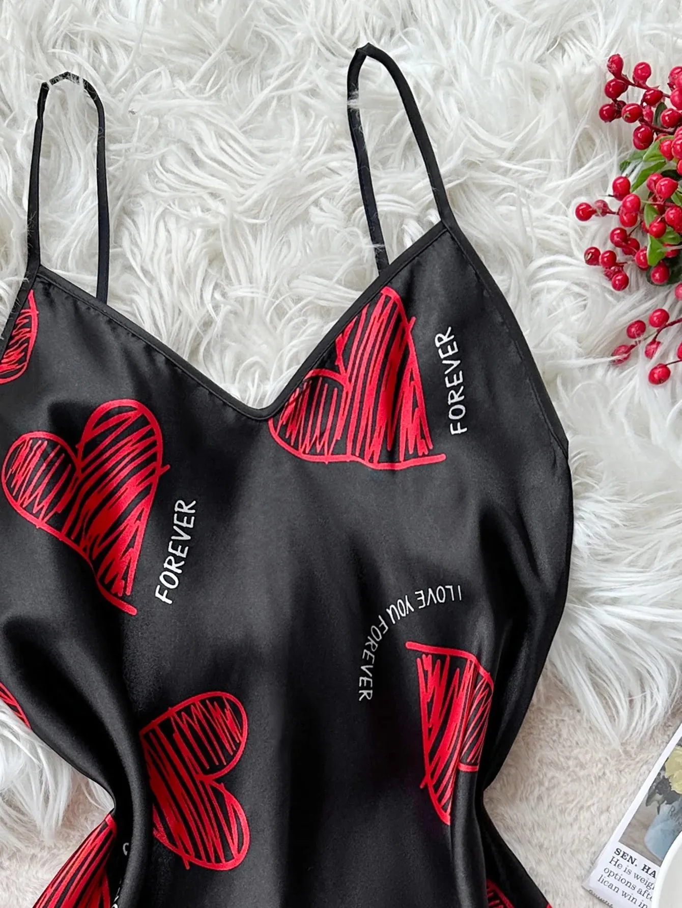 Valentine’s Day Red Lip Satin Slip Nightdress: Flirty & Luxurious