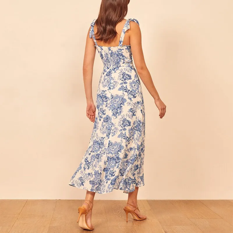 Vintage Style Blue and White Chiffon Dress