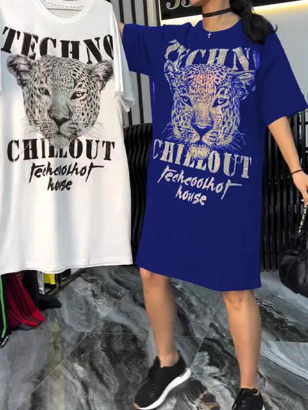 Women's Comfortable Crew Neck Pattern Dress