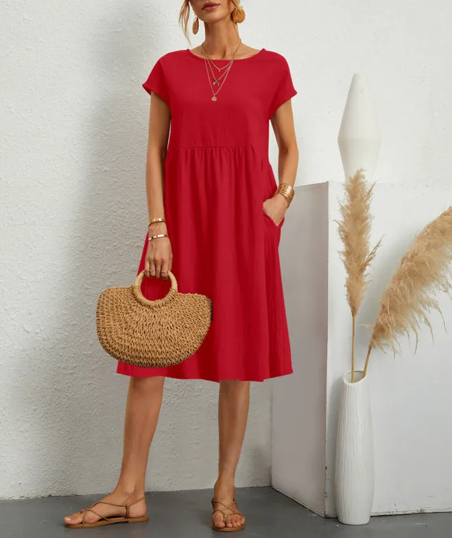 Women's Fashionable Summer Elegant Cotton Linen A- Dresses
