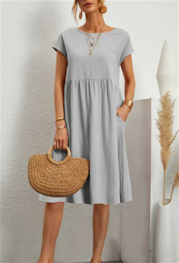 Women's Fashionable Summer Elegant Cotton Linen A- Dresses