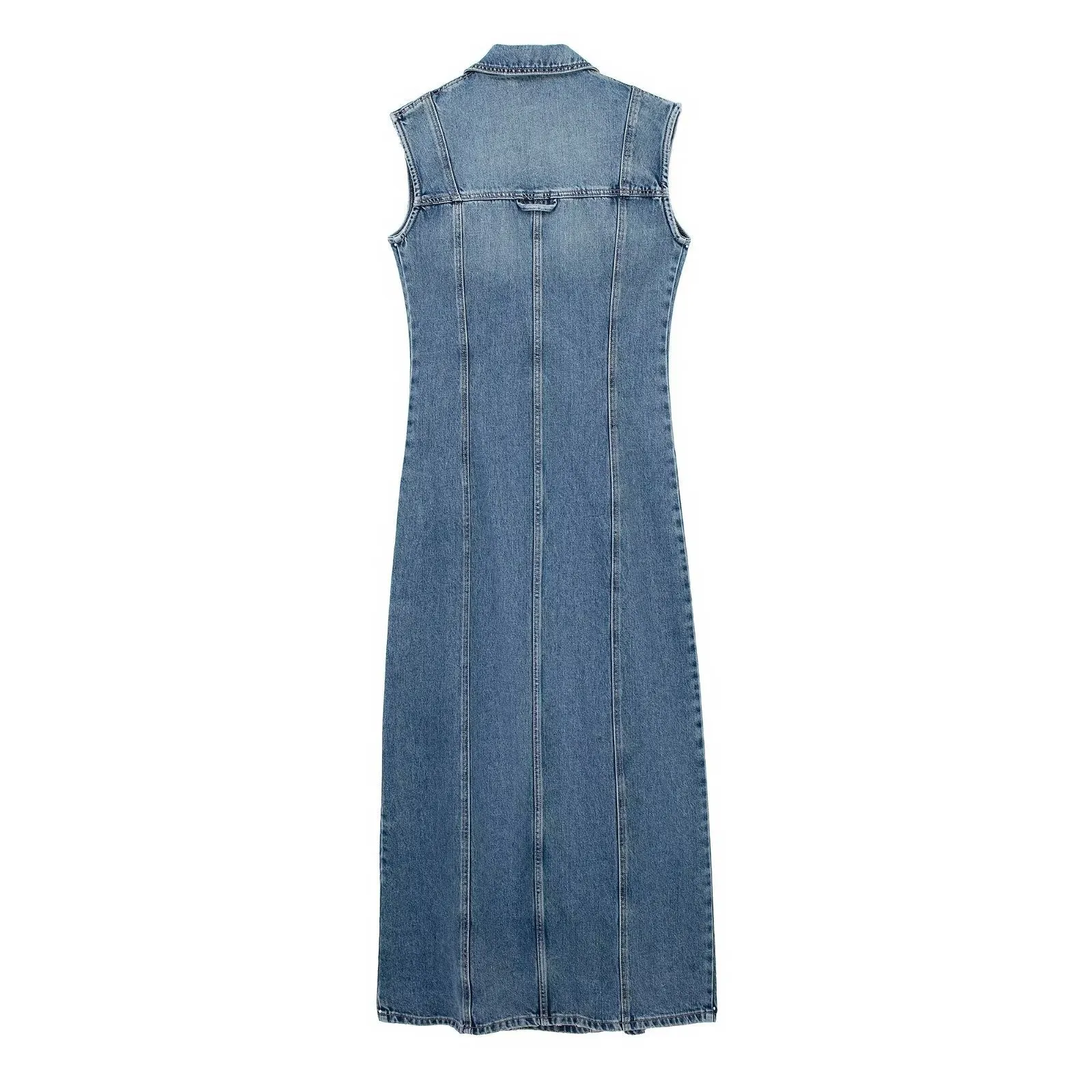 Women's Sleeveless Denim Medium Length Dress